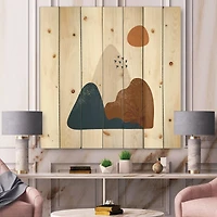 Designart - Abstract Flowers On Minimal Shapes VI - Modern Print on Natural Pine Wood