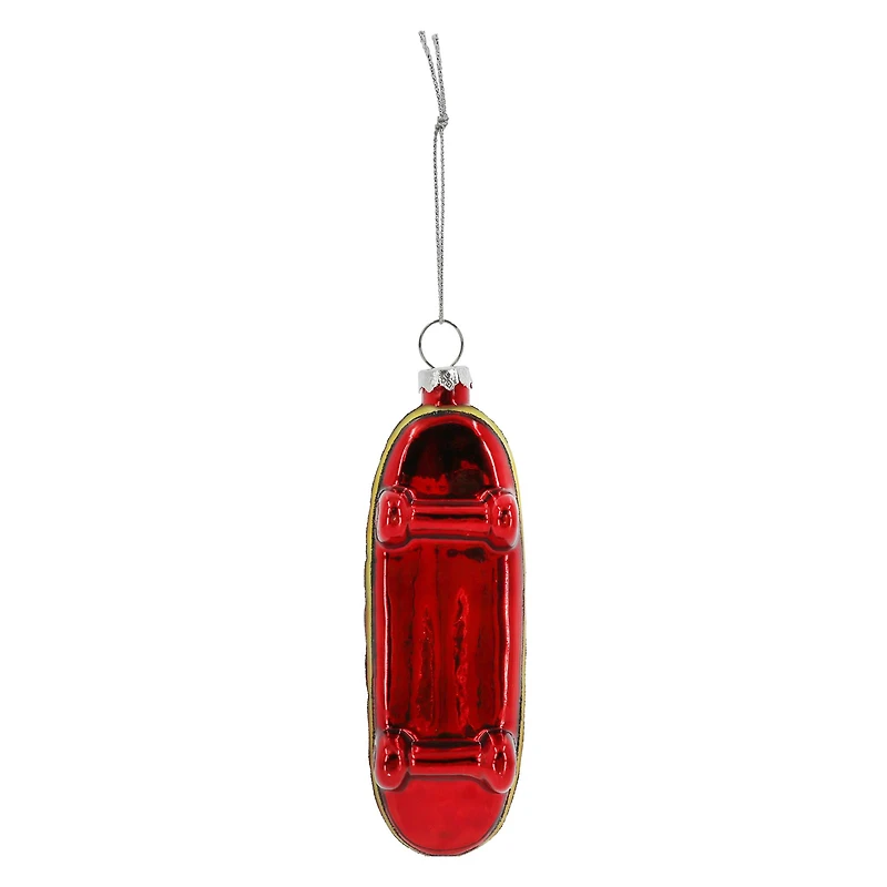 4.75" Red, Yellow & Black Flames Glass Skateboard Ornament by Ashland®