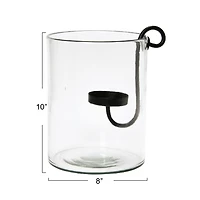Hello Honey® 9.5" Black Glass Hurricane with Metal Candle Holder