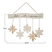 Hello Honey® 25.5" White & Brown Let It Snow Fir Wood Snowflake Wall Hanging