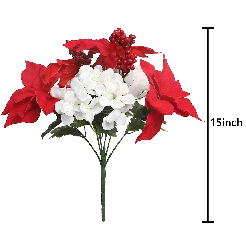 15" Red Poinsettia & White Hydrangea Deluxe Bush by Ashland®
