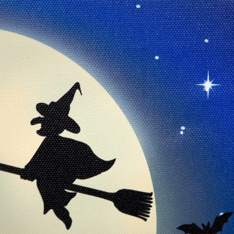 LED Lighted Witch in the Moon Halloween Canvas Wall Art