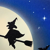 LED Lighted Witch in the Moon Halloween Canvas Wall Art