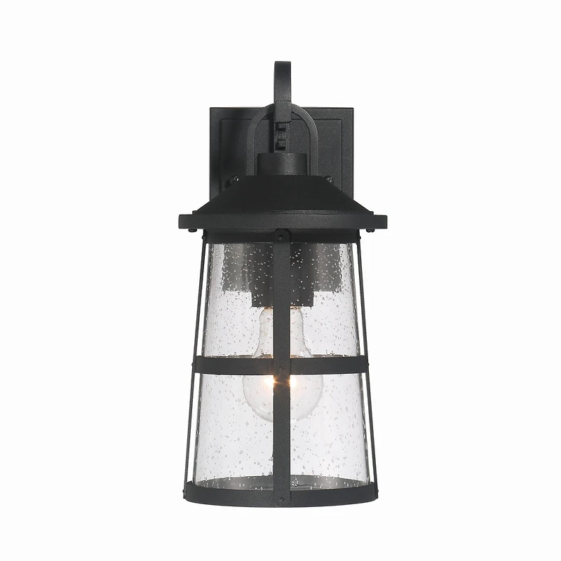 Hello Honey® Nantucket Matte Black Coastal Metal & Glass Wall Mounted Outdoor Lantern Light