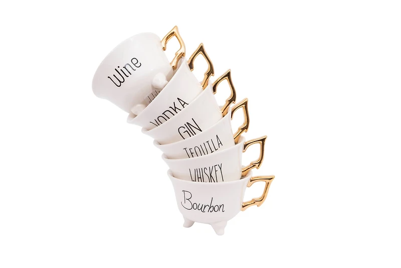Hello Honey® White Stoneware Liquor Mugs with Gold Electroplating Set