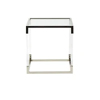 20.25" Silver Metal Floral Cube Shaped Accent Table with Clear Glass Top