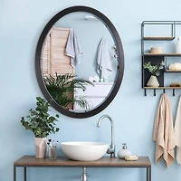 Classic Black Oval Metal Framed Beveled Vanity Wall Mirror - 23" x 29"