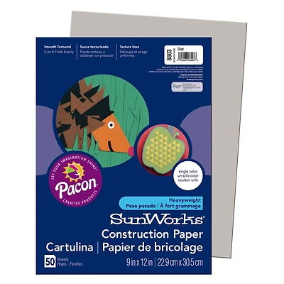 Pacon SunWorks Construction Paper, 20 Sheets, 9" x 12", Gray