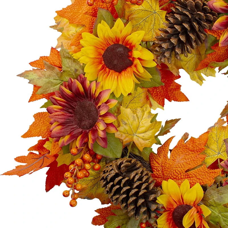 24" Sunflower & Pinecone Fall Wreath