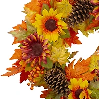 24" Sunflower & Pinecone Fall Wreath