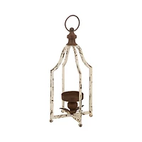 16.5" Modern Farmhouse White & Brown Metal Candle Lantern Set