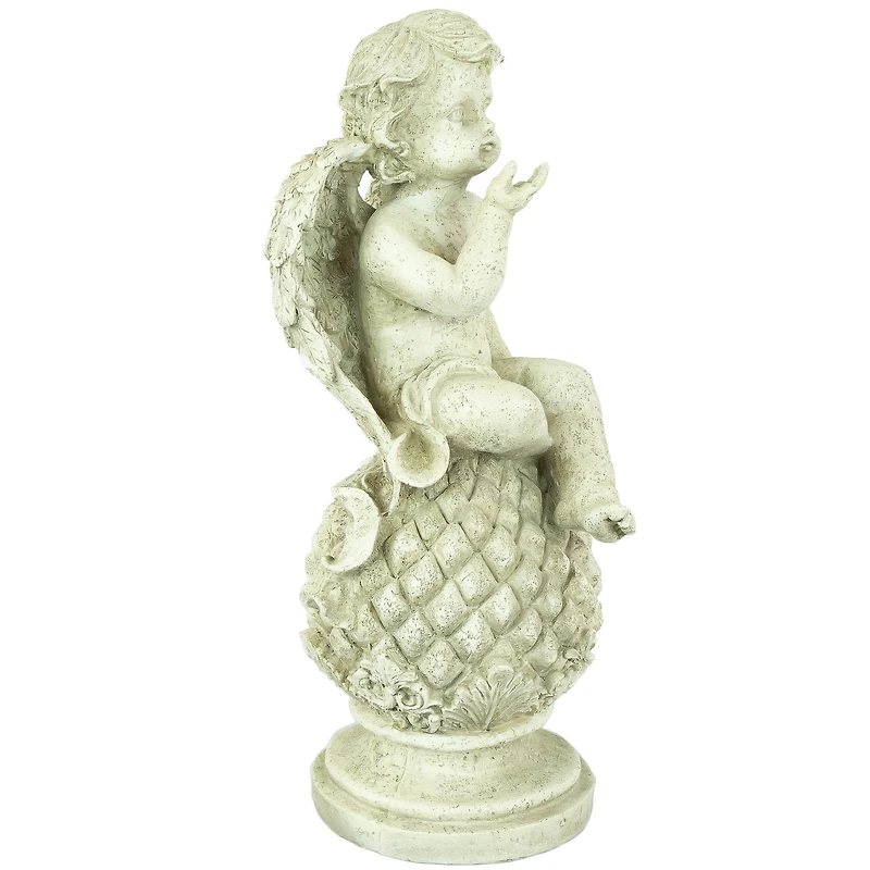 18" Cherub Angel Sitting on Finial Outdoor Garden Statue