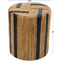 Brown Banana Leaf Handmade Linear Wrapped Accent Table with Navy Stripes
