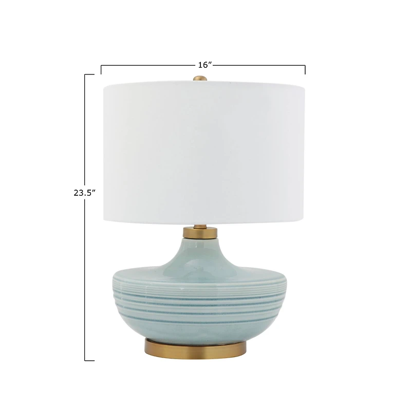 Hello Honey® Striped Aqua Ceramic Table Lamp with White Linen Shade