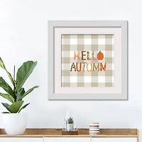 Hello Autumn Buffalo Check White Framed Print Wall Art