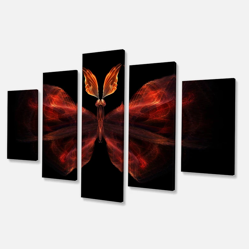 Designart - Red Fractal Butterfly in Dark - Contemporary Canvas Art Print