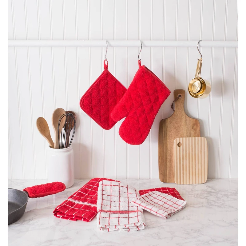 DII® Red Windowpane Terry Dishtowel, 4ct.