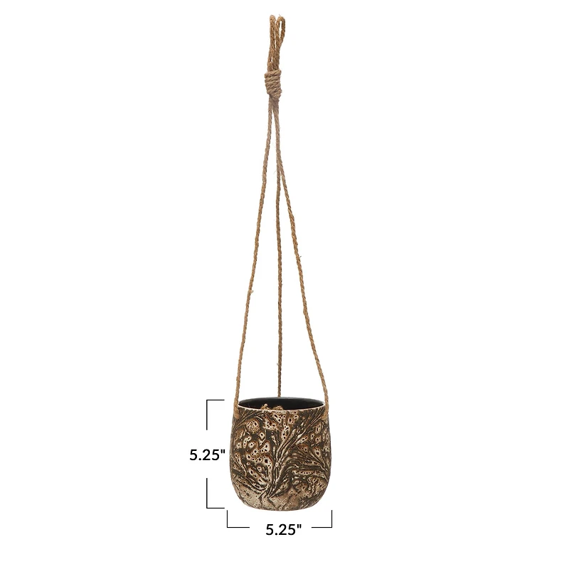 Hello Honey® 5" Brown Hanging Stoneware Planter with Rope
