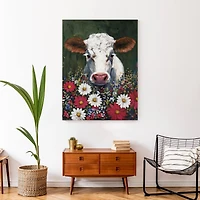 Patriotic Florals Cow II Canvas Wall Art