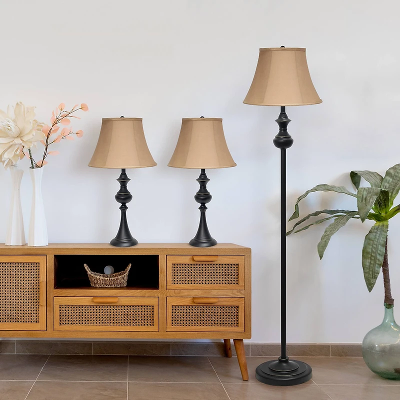 Lalia Home 3-Piece Restoration Bronze Lamp Set