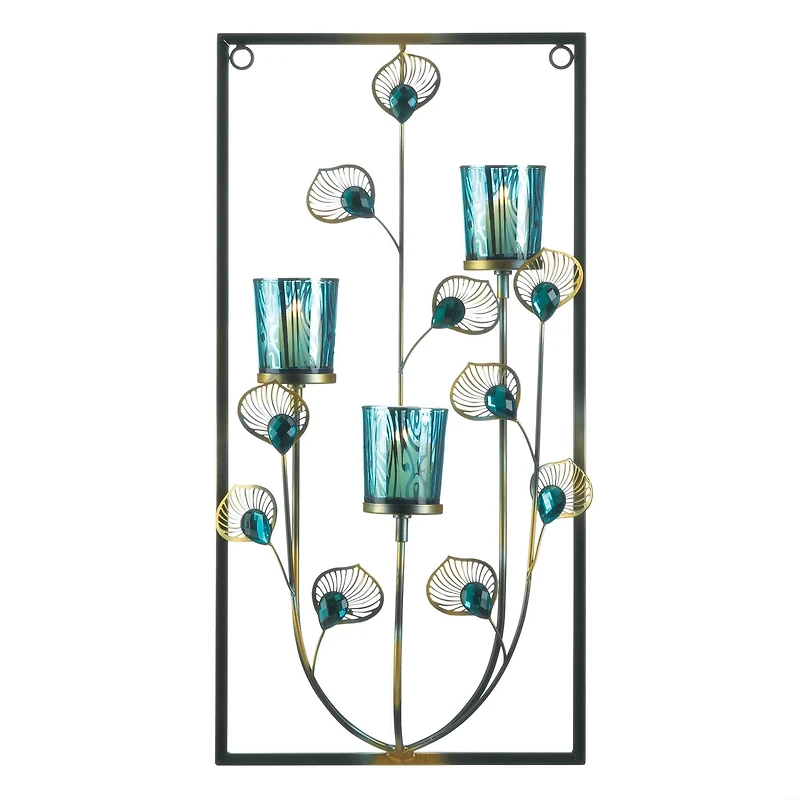 19" Peacock Candle Wall Sconce