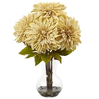 17" Cream Dahlia Silk Arrangement with Glass Vase