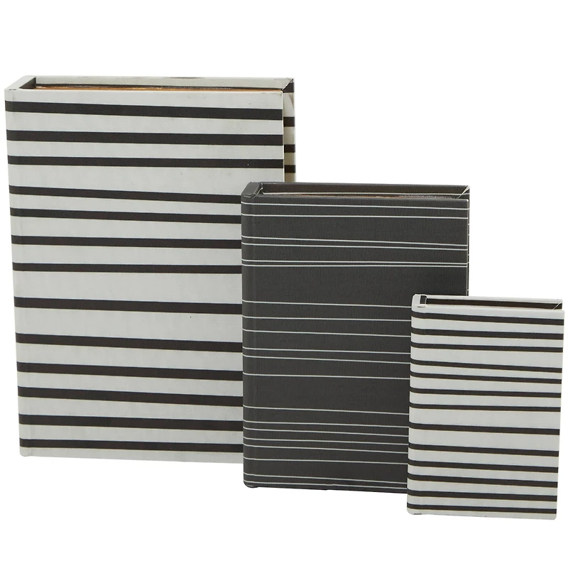 Black & White Stripe Faux Leather Faux Book Box with Striped Patterns Set 