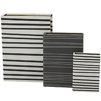 Black & White Stripe Faux Leather Faux Book Box with Striped Patterns Set 
