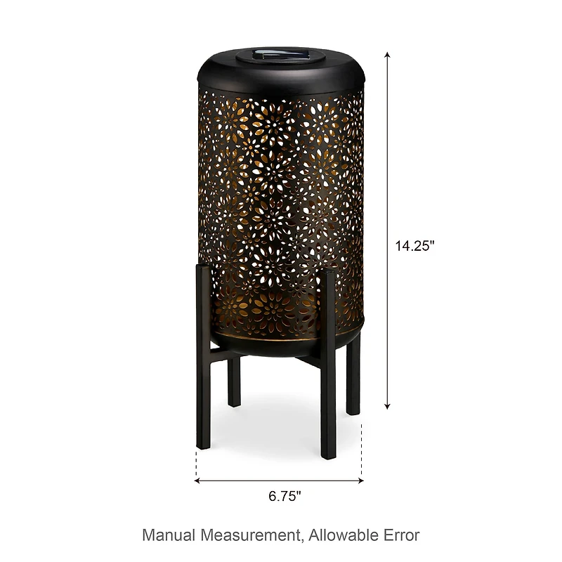 Glitzhome® 14.25" Metal Cutout Flower Pattern Solar Powered LED Outdoor Lantern