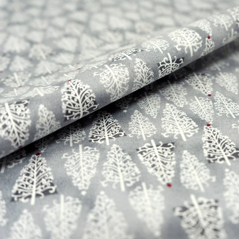 SINGER Christmas Holiday Gray Santa's Trees Cotton Fabric