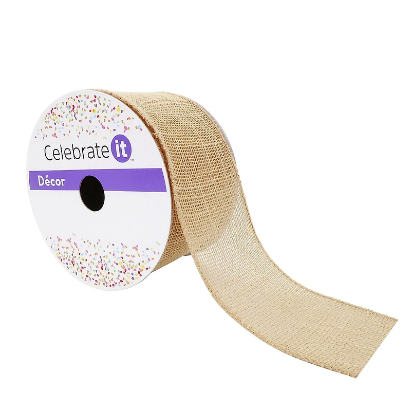 2.5" x 25ft. Faux Burlap Wired Textured Ribbon by Celebrate It™ Décor