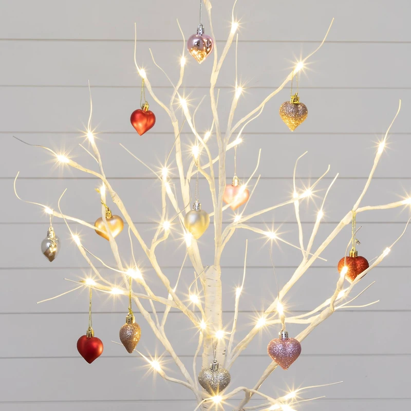 3ft. Pre-Lit Artificial Valentine's Day Twig Tree with 40 Warm White LED Lights and Heart Ornaments
