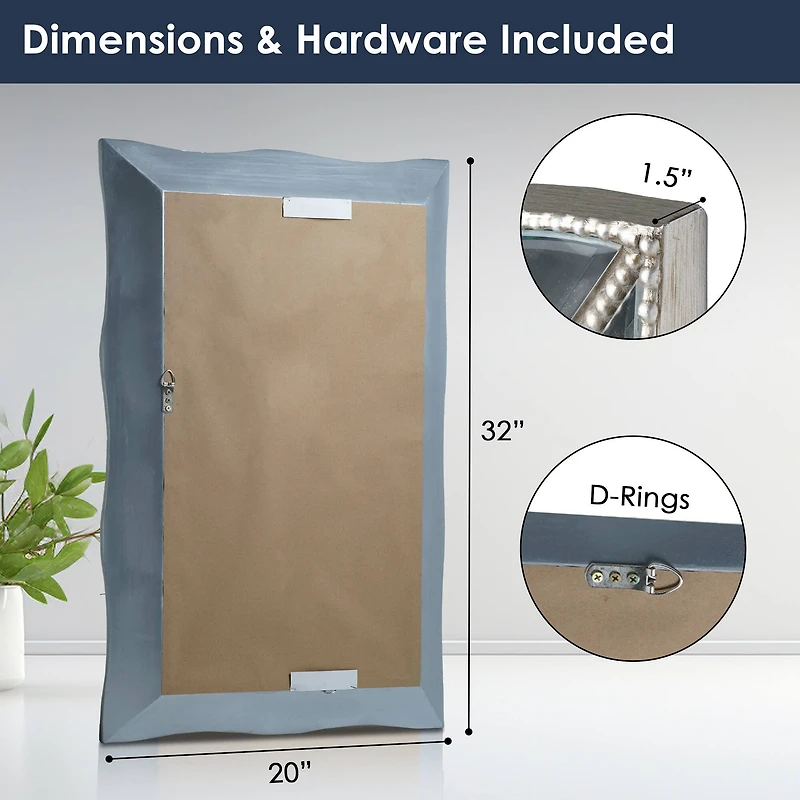 Head West Champagne Silver 24" x 36" Beaded Glass Scalloped Beveled Accent Vanity Mirror