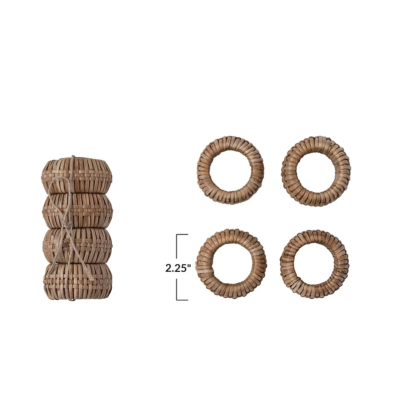 Hello Honey® Natural Handwoven Rattan Napkin Rings Set