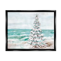 Stupell Industries Snowy Christmas Tree Beach Shore Framed Floater Canvas Wall Art