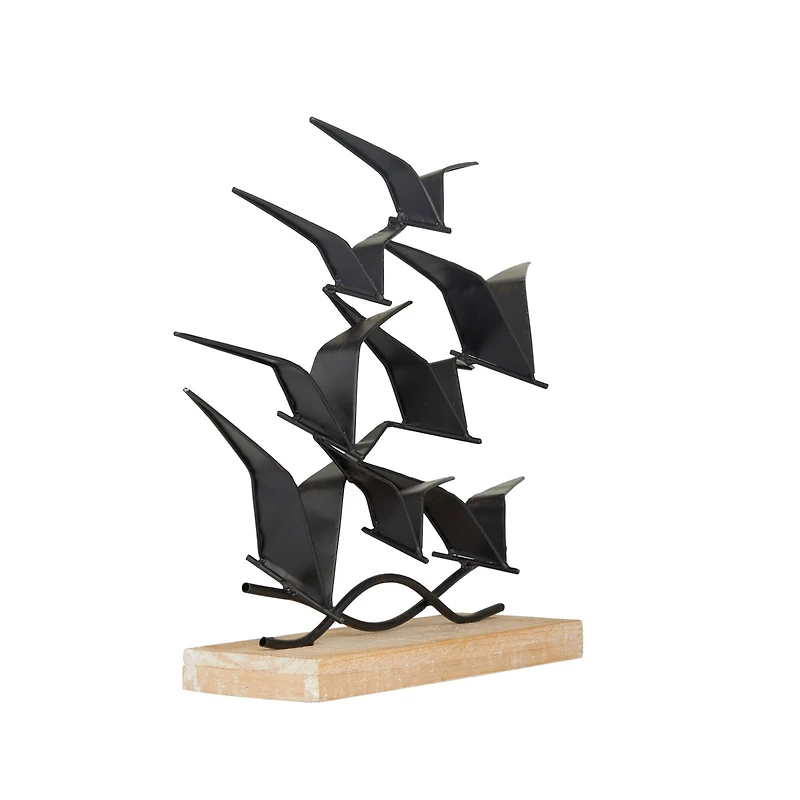Black Metal Coastal Birds Sculpture, 14" x 19" x 4"