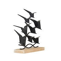 Black Metal Coastal Birds Sculpture, 14" x 19" x 4"