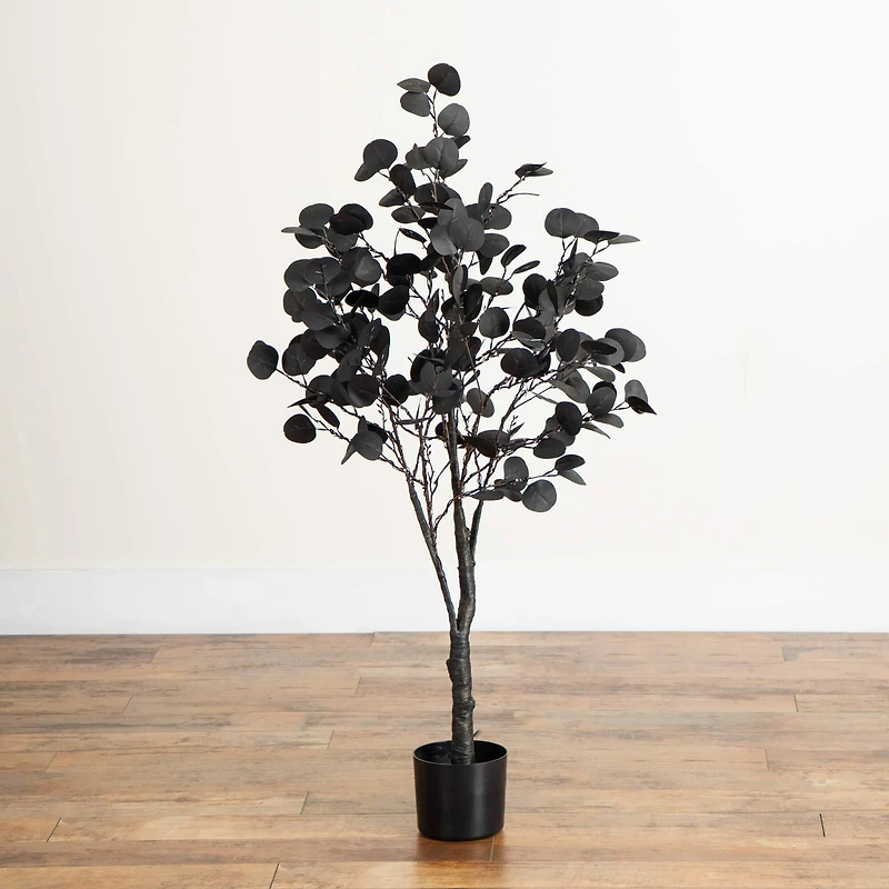 4ft. Pre-Lit Artificial Halloween Black Eucalyptus Tree with 160 Orange & Purple LED Lights