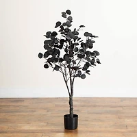 4ft. Pre-Lit Artificial Halloween Black Eucalyptus Tree with 160 Orange & Purple LED Lights