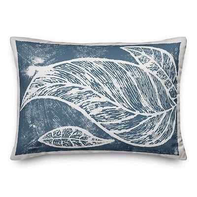 Navy Leaf Imprint Throw Pillow
