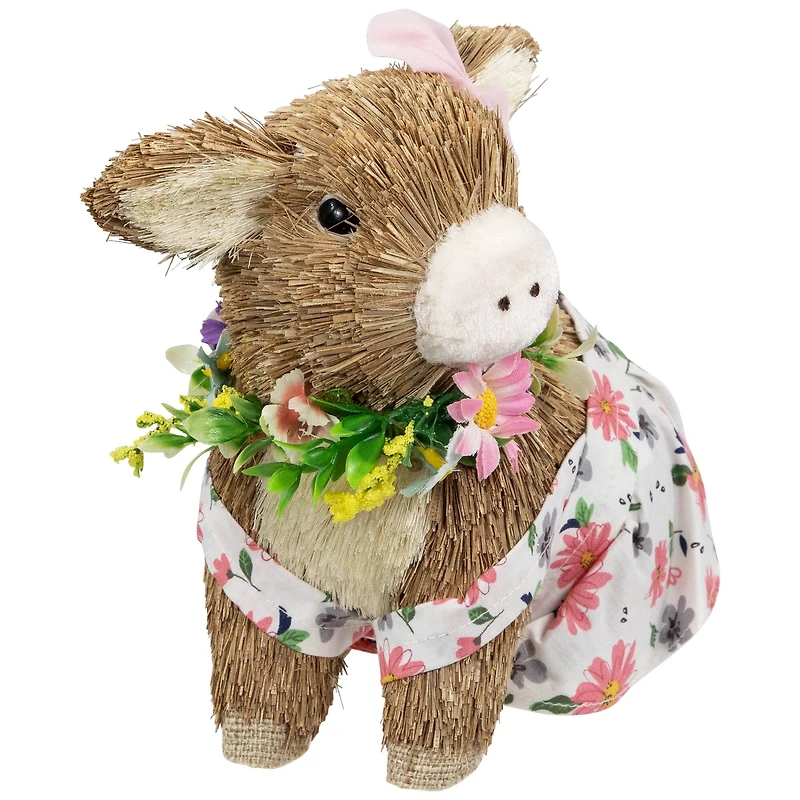 7" Girl Piglet with Floral Dress Spring Figurine