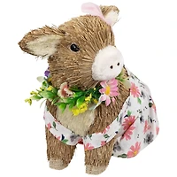 7" Girl Piglet with Floral Dress Spring Figurine