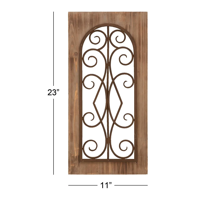 23" Brown Rustic Metal & Wood Arched Gate Wall Décor