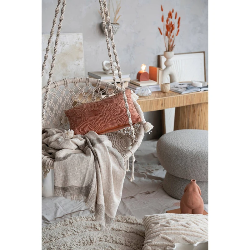 Hello Honey® Green and White Woven Cotton Blend Throw Blanket with Stripes and Fringe