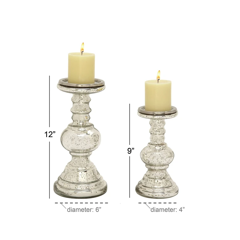 Silver Glass Traditional Candle Holder Set