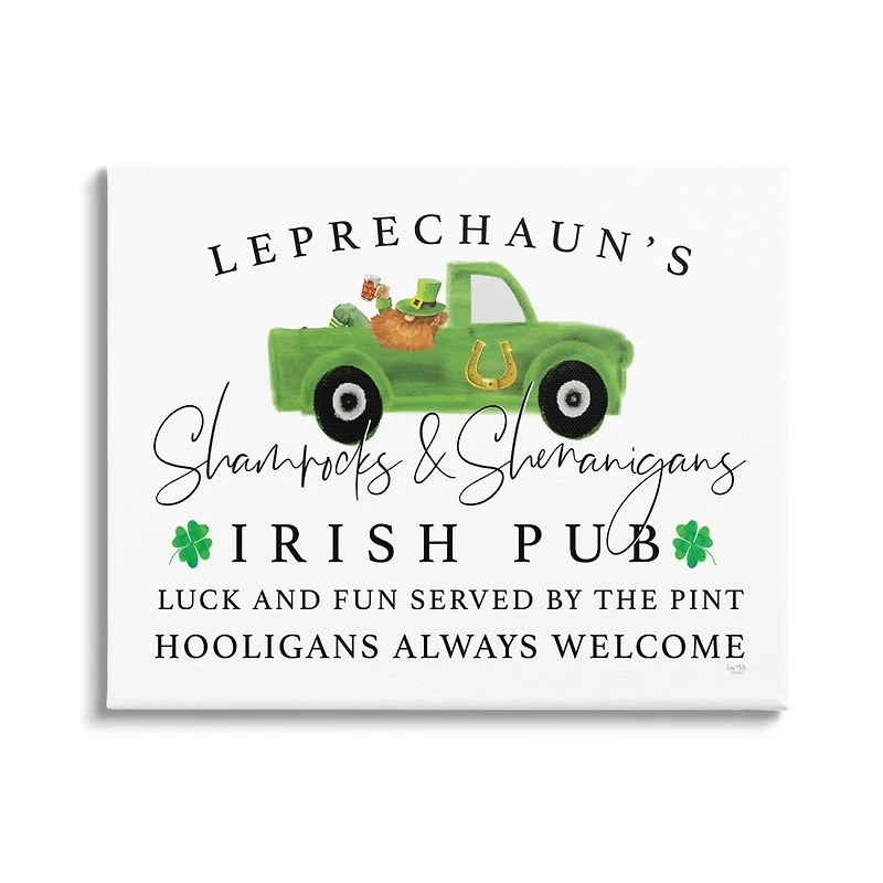 Stupell Industries Irish Pub Whimsical Leprechaun Green Shamrock Details Canvas Wall Art