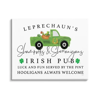 Stupell Industries Irish Pub Whimsical Leprechaun Green Shamrock Details Canvas Wall Art