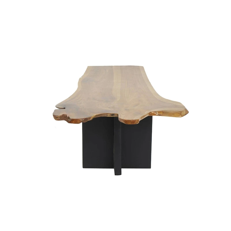 48" Brown Teak Wood Handmade Coffee Table with Brown Live Edge Tabletop