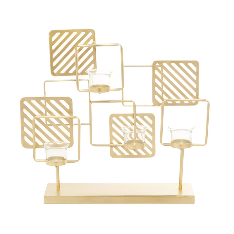 Gold Metal Contemporary Candelabra, 16" x 18" x 5"