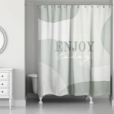 Green Watercolor Modern Enjoy Today 71" x 74" Shower Curtain